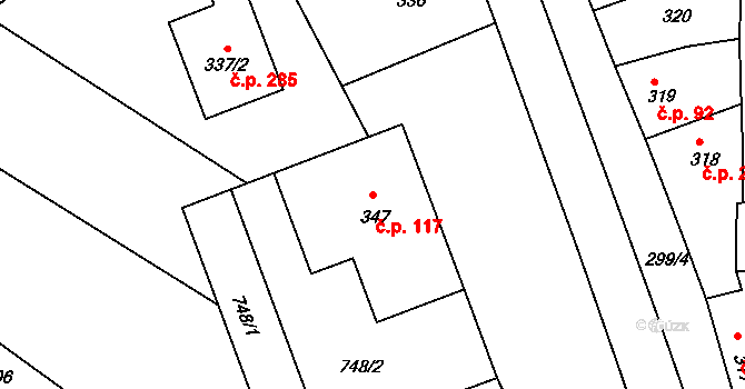 Hrušky 117 na parcele st. 347 v KÚ Hrušky u Brna, Katastrální mapa