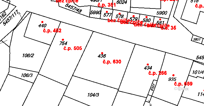 Polešovice 630 na parcele st. 436 v KÚ Polešovice, Katastrální mapa