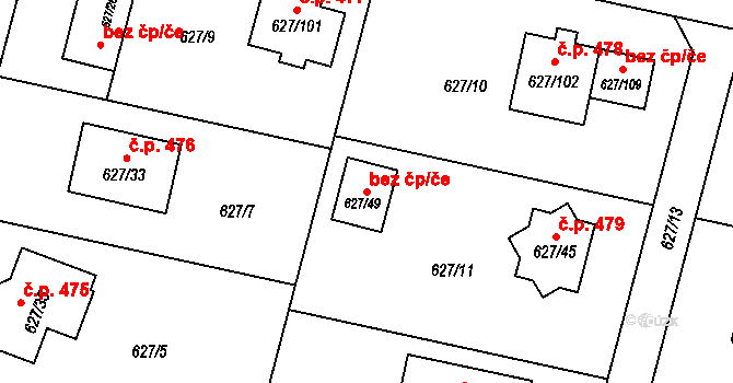 Dolany 47628162 na parcele st. 627/49 v KÚ Dolany u Olomouce, Katastrální mapa