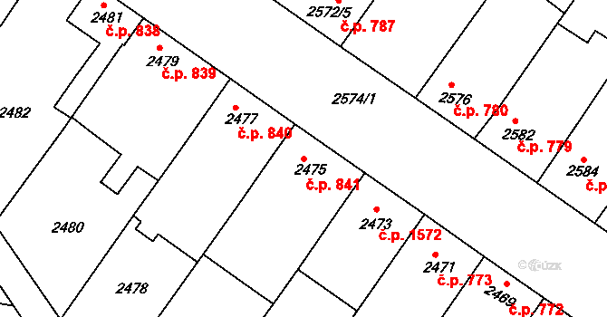 Hluk 841 na parcele st. 2475 v KÚ Hluk, Katastrální mapa