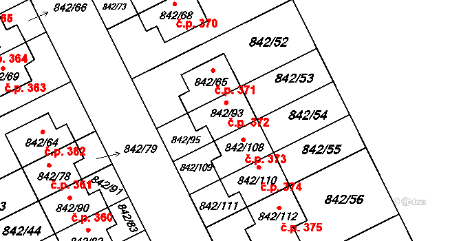 Mochov 372 na parcele st. 842/93 v KÚ Mochov, Katastrální mapa