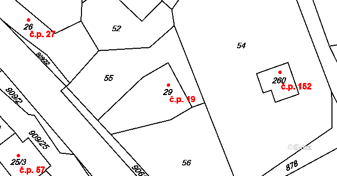 Rváčov 19, Vysočina na parcele st. 29 v KÚ Rváčov u Hlinska, Katastrální mapa