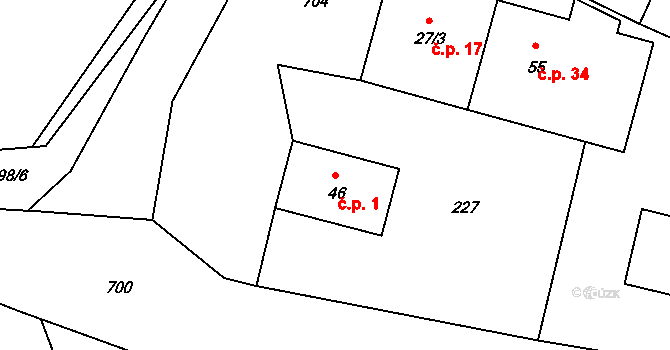 Svatkovice 1, Bernartice na parcele st. 46 v KÚ Svatkovice, Katastrální mapa