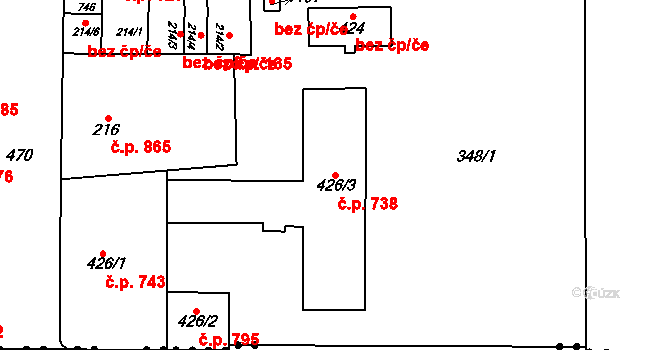 Kralupy nad Vltavou 738 na parcele st. 426/3 v KÚ Lobeč, Katastrální mapa