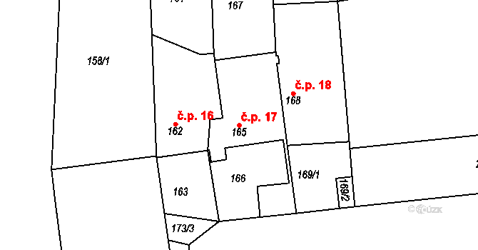 Chrášťany 17 na parcele st. 165 v KÚ Chrášťany u Prahy, Katastrální mapa