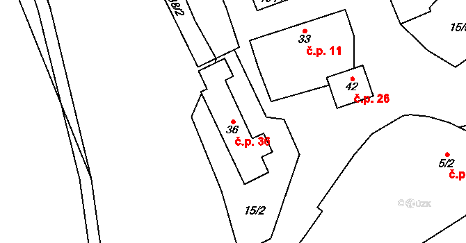 Malá Lečice 36, Bojanovice na parcele st. 36 v KÚ Malá Lečice, Katastrální mapa