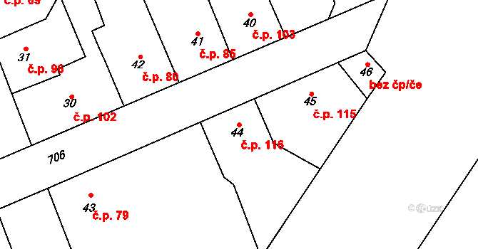 Josefov 116, Jaroměř na parcele st. 44 v KÚ Josefov u Jaroměře, Katastrální mapa