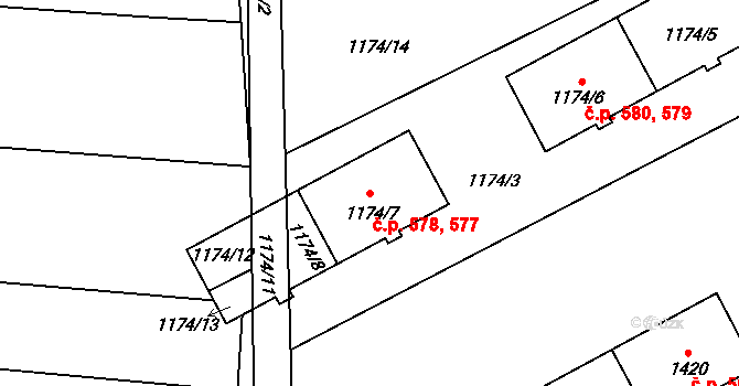 Tlučná 577,578 na parcele st. 1174/7 v KÚ Tlučná, Katastrální mapa