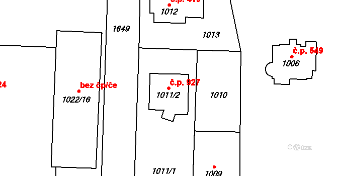 Hronov 927 na parcele st. 1011/2 v KÚ Hronov, Katastrální mapa
