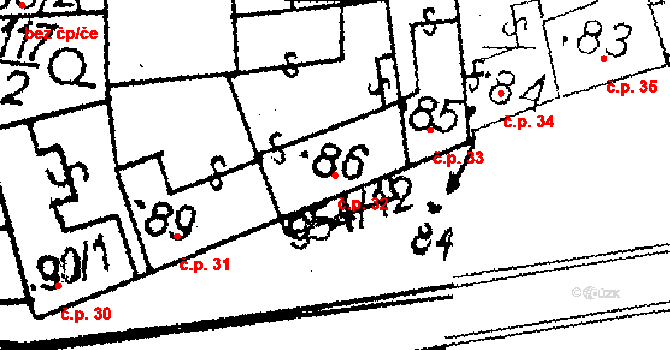 Choltice 32 na parcele st. 86 v KÚ Choltice, Katastrální mapa