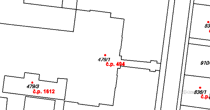 Přelouč 494 na parcele st. 479/1 v KÚ Přelouč, Katastrální mapa