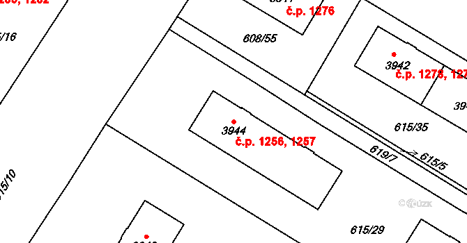 Bílé Předměstí 1256,1257, Pardubice na parcele st. 3944 v KÚ Pardubice, Katastrální mapa