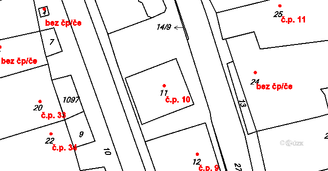 Třeština 10 na parcele st. 11 v KÚ Třeština, Katastrální mapa