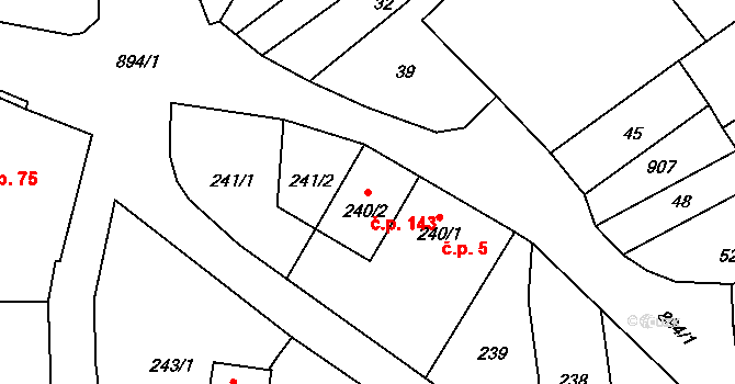 Děrné 143, Fulnek na parcele st. 240/2 v KÚ Děrné, Katastrální mapa