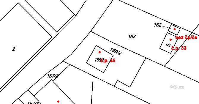 Heřmanice 45, Starý Jičín na parcele st. 159/1 v KÚ Heřmanice u Polomi, Katastrální mapa