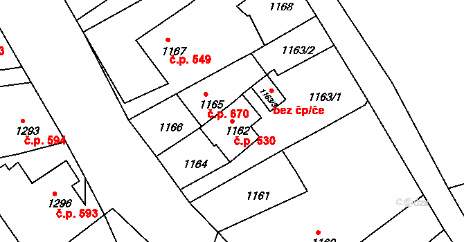 Štramberk 530 na parcele st. 1162 v KÚ Štramberk, Katastrální mapa