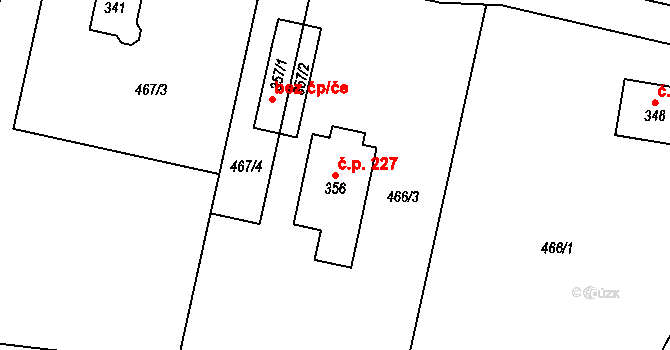Vlčovice 227, Kopřivnice na parcele st. 356 v KÚ Vlčovice, Katastrální mapa