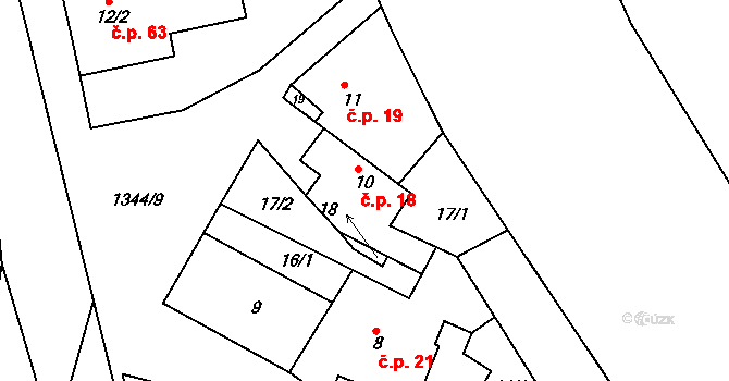 Radonice nad Ohří 18, Peruc na parcele st. 10 v KÚ Radonice nad Ohří, Katastrální mapa