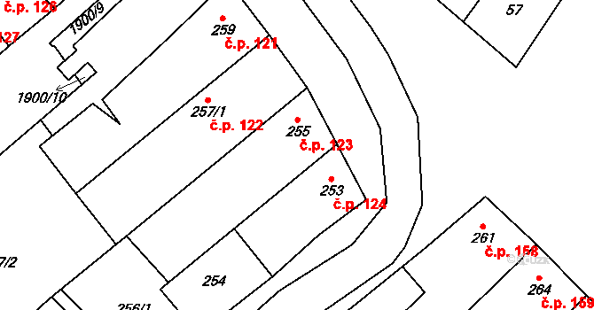 Pouzdřany 123 na parcele st. 255 v KÚ Pouzdřany, Katastrální mapa