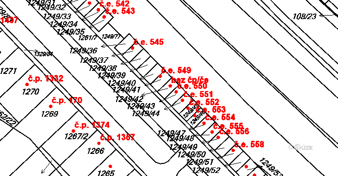Hustopeče 485 na parcele st. 1249/42 v KÚ Hustopeče u Brna, Katastrální mapa