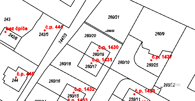 Řepy 1430, Praha na parcele st. 260/19 v KÚ Řepy, Katastrální mapa