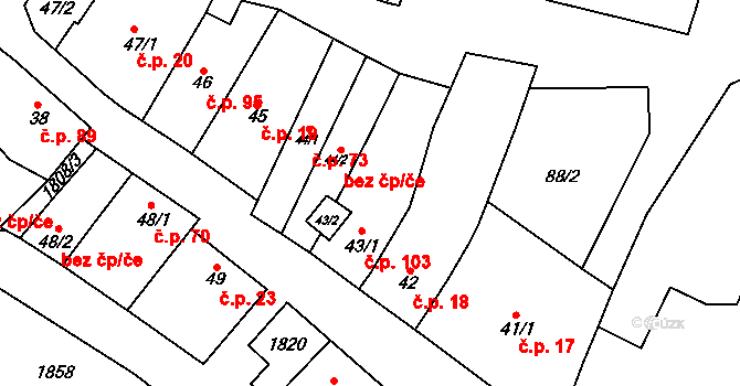 Bohutice 103 na parcele st. 43/1 v KÚ Bohutice, Katastrální mapa