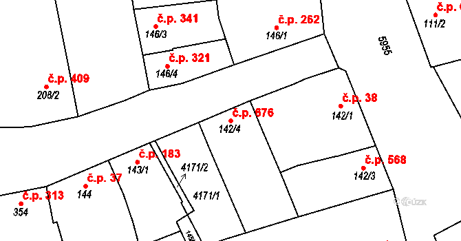 Hrušovany nad Jevišovkou 676 na parcele st. 142/4 v KÚ Hrušovany nad Jevišovkou, Katastrální mapa