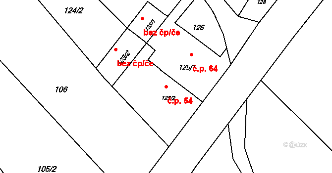 Poruba 54, Hustopeče nad Bečvou na parcele st. 125/2 v KÚ Poruba nad Bečvou, Katastrální mapa
