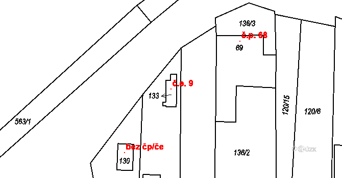 Srlín 9, Bernartice na parcele st. 133 v KÚ Srlín, Katastrální mapa