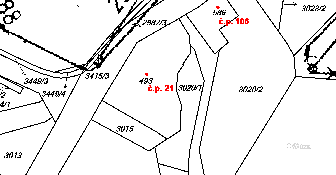 Koberovy 21 na parcele st. 493 v KÚ Koberovy, Katastrální mapa