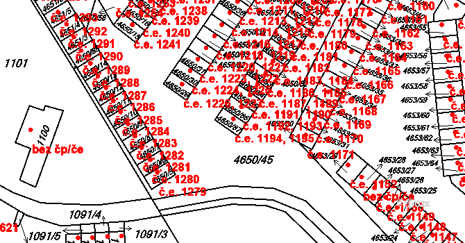 Jihlava 1194,1195 na parcele st. 4650/87 v KÚ Jihlava, Katastrální mapa