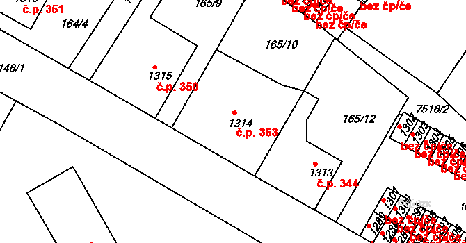 Telč-Štěpnice 353, Telč na parcele st. 1314 v KÚ Telč, Katastrální mapa