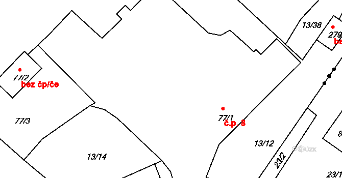 Bocanovice 8 na parcele st. 77/1 v KÚ Bocanovice, Katastrální mapa