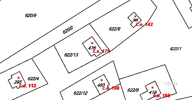 Tyra 176, Třinec na parcele st. 476 v KÚ Tyra, Katastrální mapa