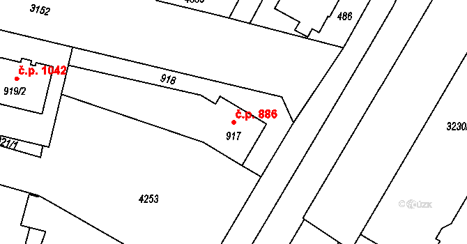 Čelákovice 886 na parcele st. 917 v KÚ Čelákovice, Katastrální mapa