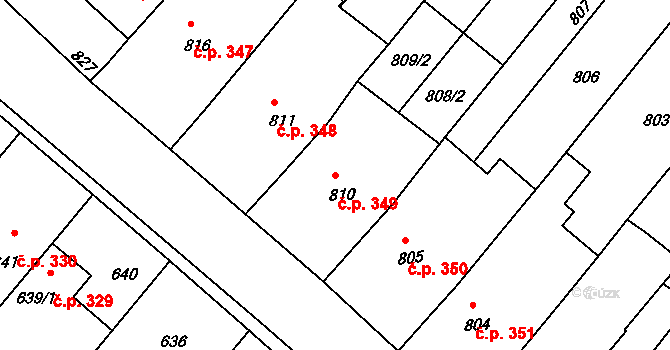 Sudoměřice 349 na parcele st. 810 v KÚ Sudoměřice, Katastrální mapa