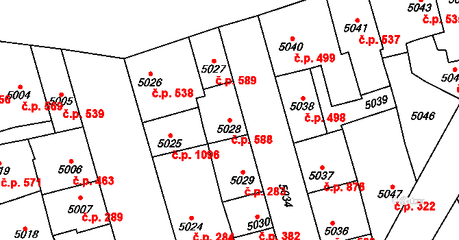 Kladno 588 na parcele st. 5028 v KÚ Kladno, Katastrální mapa