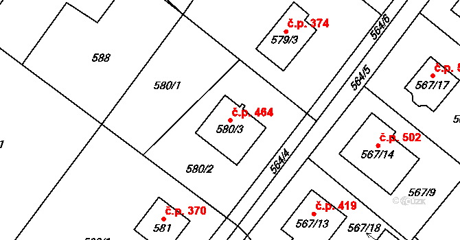 Krmelín 464 na parcele st. 580/3 v KÚ Krmelín, Katastrální mapa