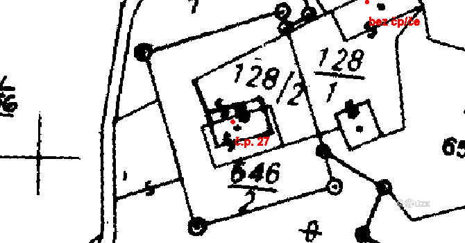 Lhotka 27 na parcele st. 128/2 v KÚ Lhotka u Frýdku-Místku, Katastrální mapa
