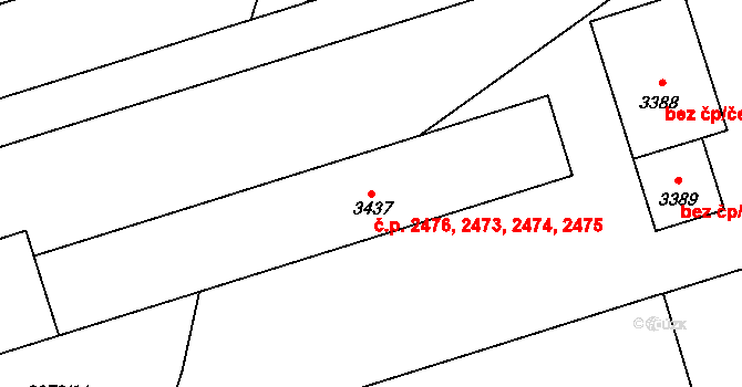 Kročehlavy 2473,2474,2475,2476, Kladno na parcele st. 3437 v KÚ Kročehlavy, Katastrální mapa