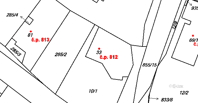 Těptín 812, Kamenice na parcele st. 33 v KÚ Těptín, Katastrální mapa