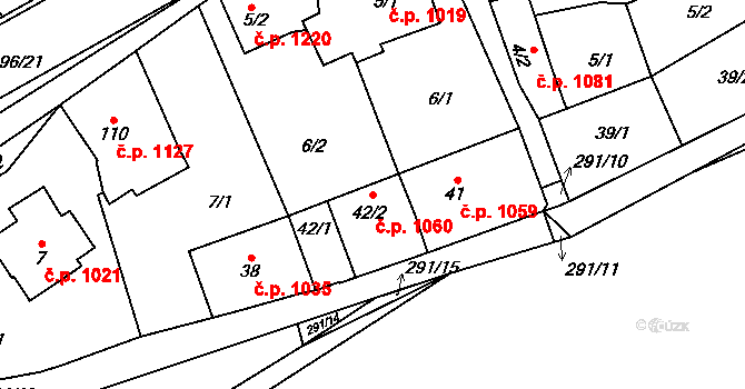 Švermov 1060, Kladno na parcele st. 42/2 v KÚ Hnidousy, Katastrální mapa