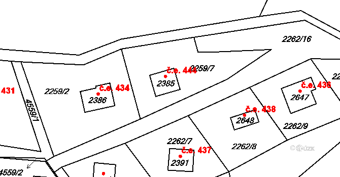 Ostravice 444 na parcele st. 2385 v KÚ Ostravice 1, Katastrální mapa