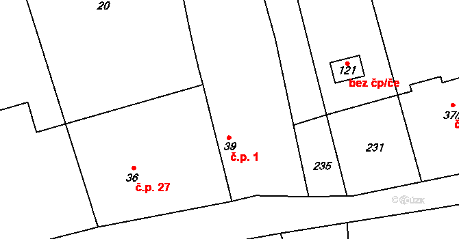 Podbrdy 1 na parcele st. 39 v KÚ Podbrdy, Katastrální mapa
