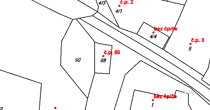 Prostiboř 50 na parcele st. 88 v KÚ Prostiboř, Katastrální mapa