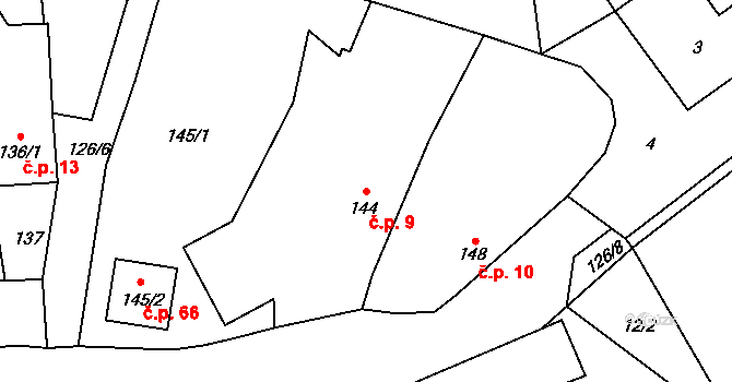 Hřibsko 9, Stěžery na parcele st. 144 v KÚ Hřibsko, Katastrální mapa