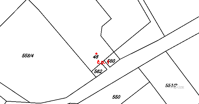 Mrtník 1, Hvozdec na parcele st. 48 v KÚ Hvozdec, Katastrální mapa