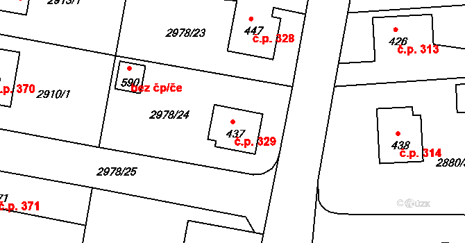 Borovany 329 na parcele st. 437 v KÚ Borovany, Katastrální mapa