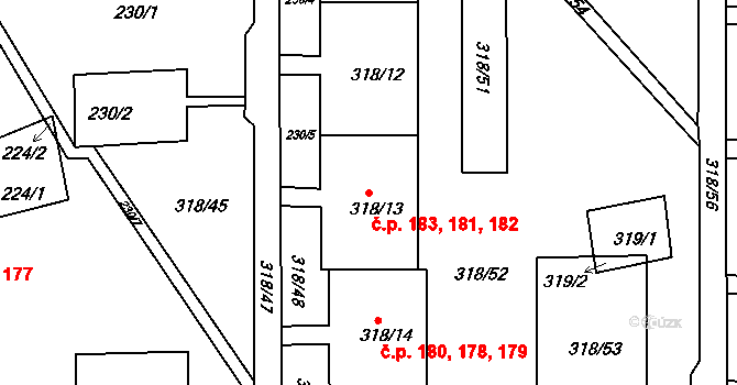 Mojžíř 181,182,183, Ústí nad Labem na parcele st. 318/13 v KÚ Mojžíř, Katastrální mapa