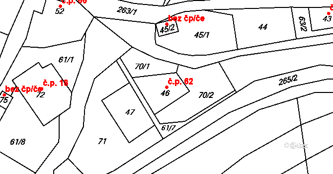 Domoradice 62, Vysoké Mýto na parcele st. 46 v KÚ Domoradice, Katastrální mapa